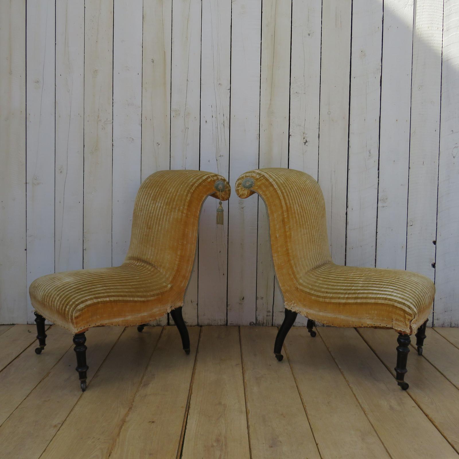 Pair Of Napoleon III Scroll Top Slipper Chairs (1 of 9)