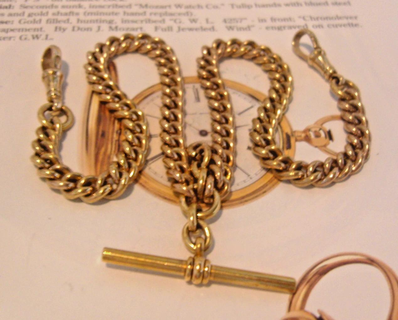 Pocket Watch Chain 9ct Rose Rolled Gold 1920s Antique Curb Link Albert & T Bar (1 of 13)
