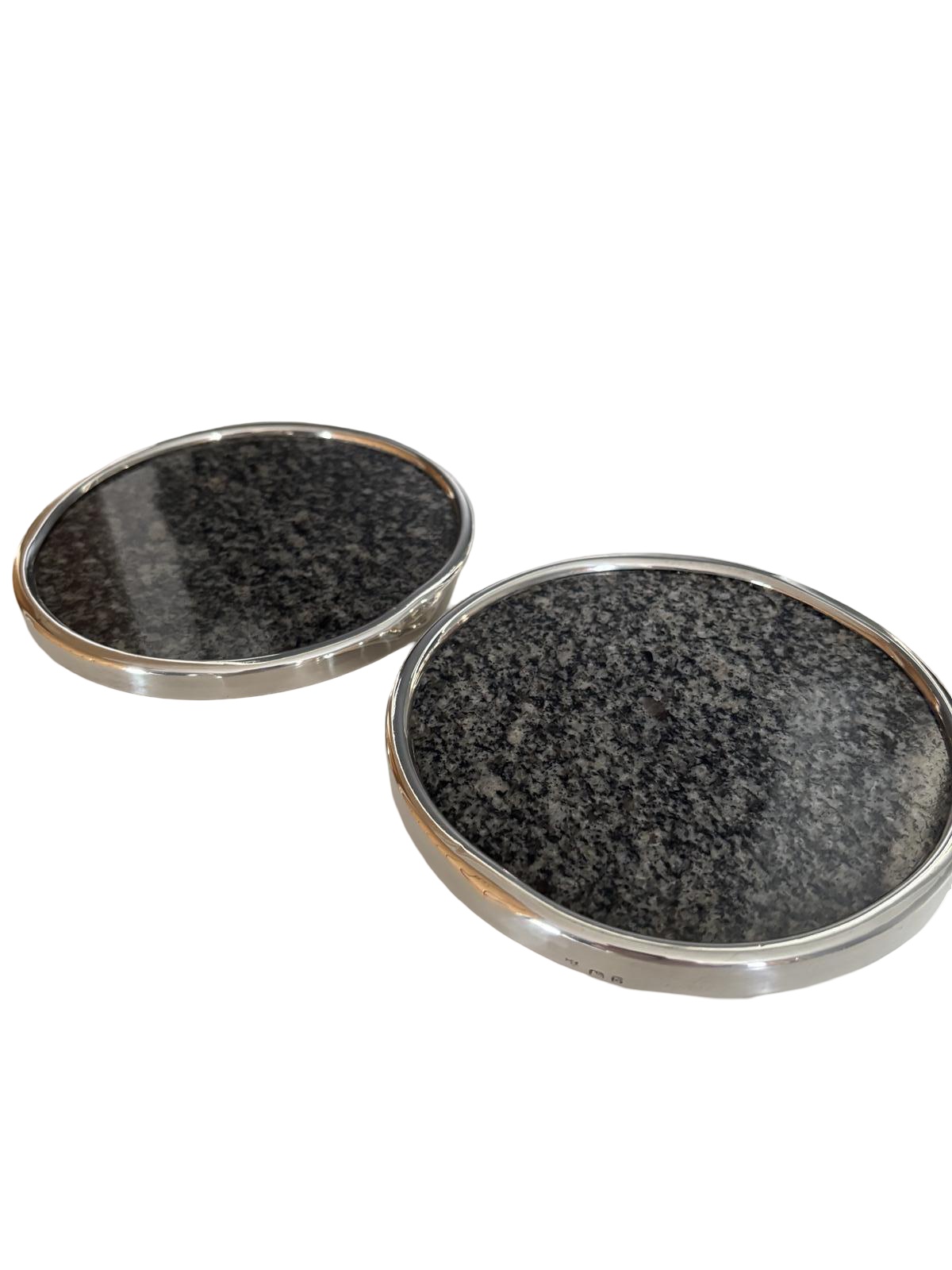 Pair of Sterling Silver Mounted Granite Coasters Trivets - Barker Bros 1937 (1 of 16) Pair of Sterling Silver Mounted Granite Coasters Trivets - Barker Bros 1937 (1 of 16)