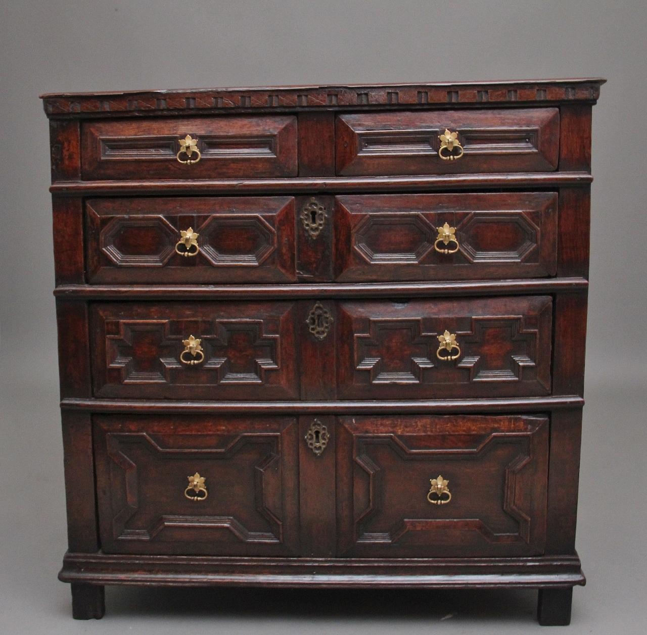 Early 18th Century Oak Moulded Front Chest of Drawers from the Stuart Period (1 of 9)