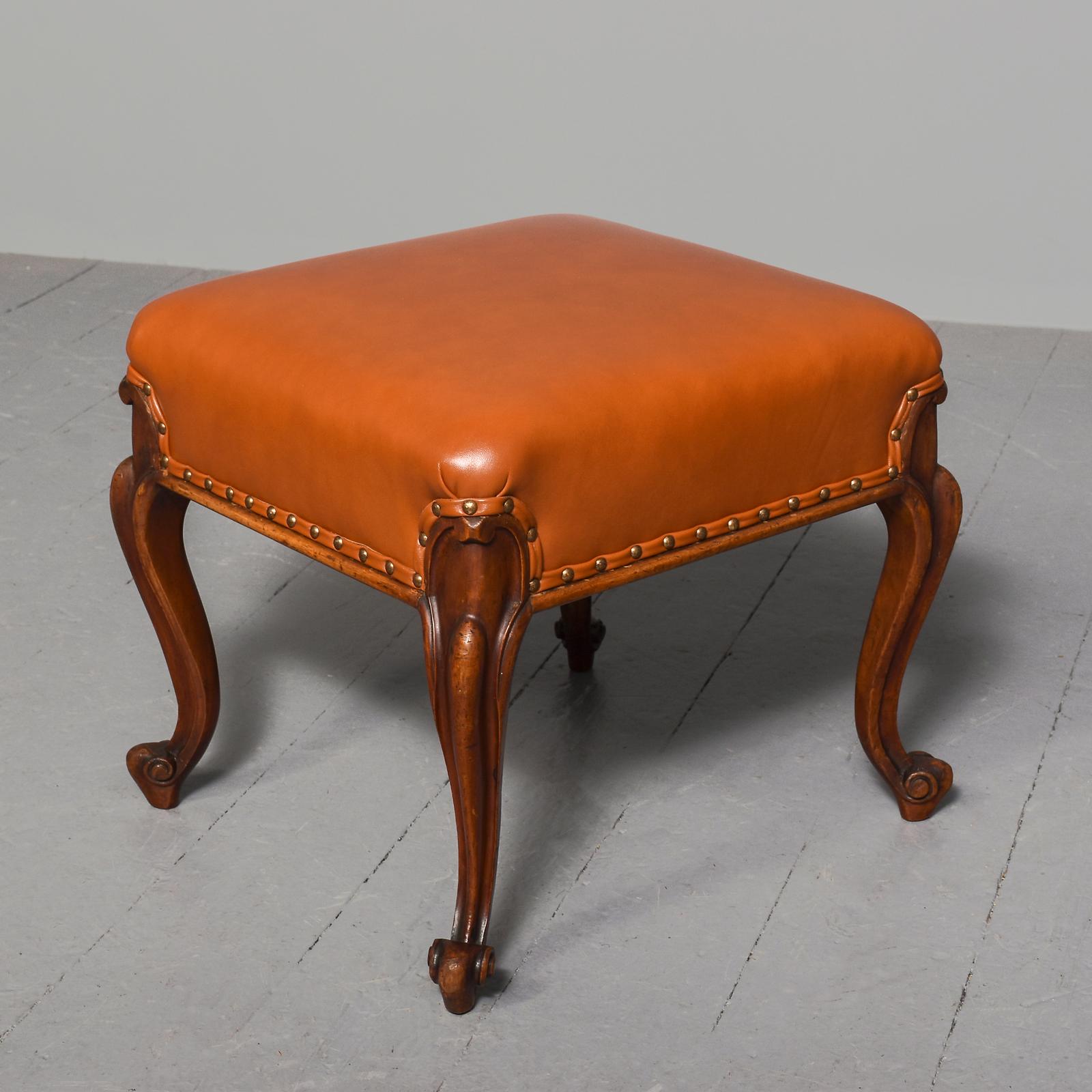 Mid Victorian Mahogany Leather Upholstered Stool (1 of 6)