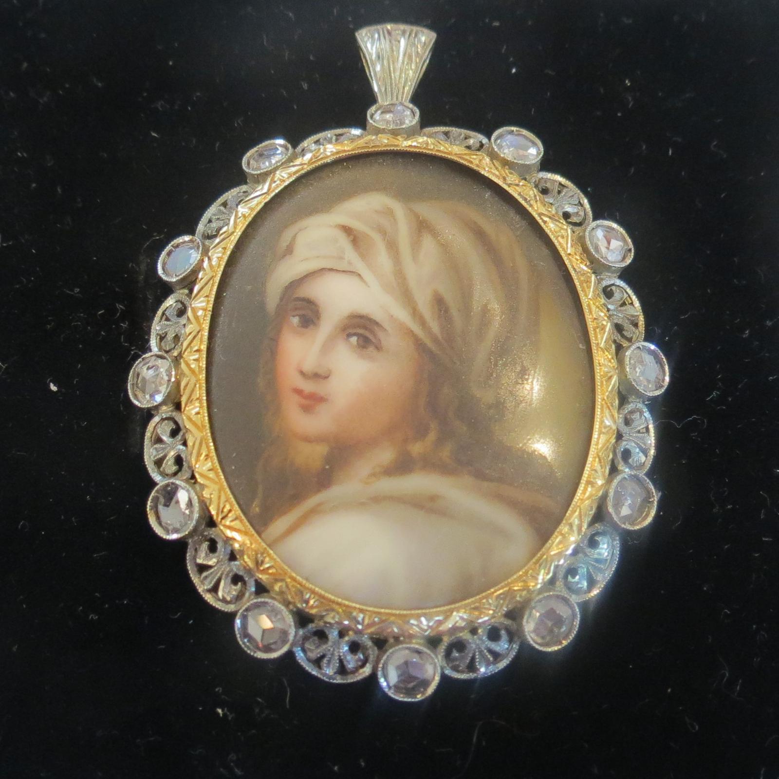 Antique Gold and Diamond Portrait Brooch (1 of 6)