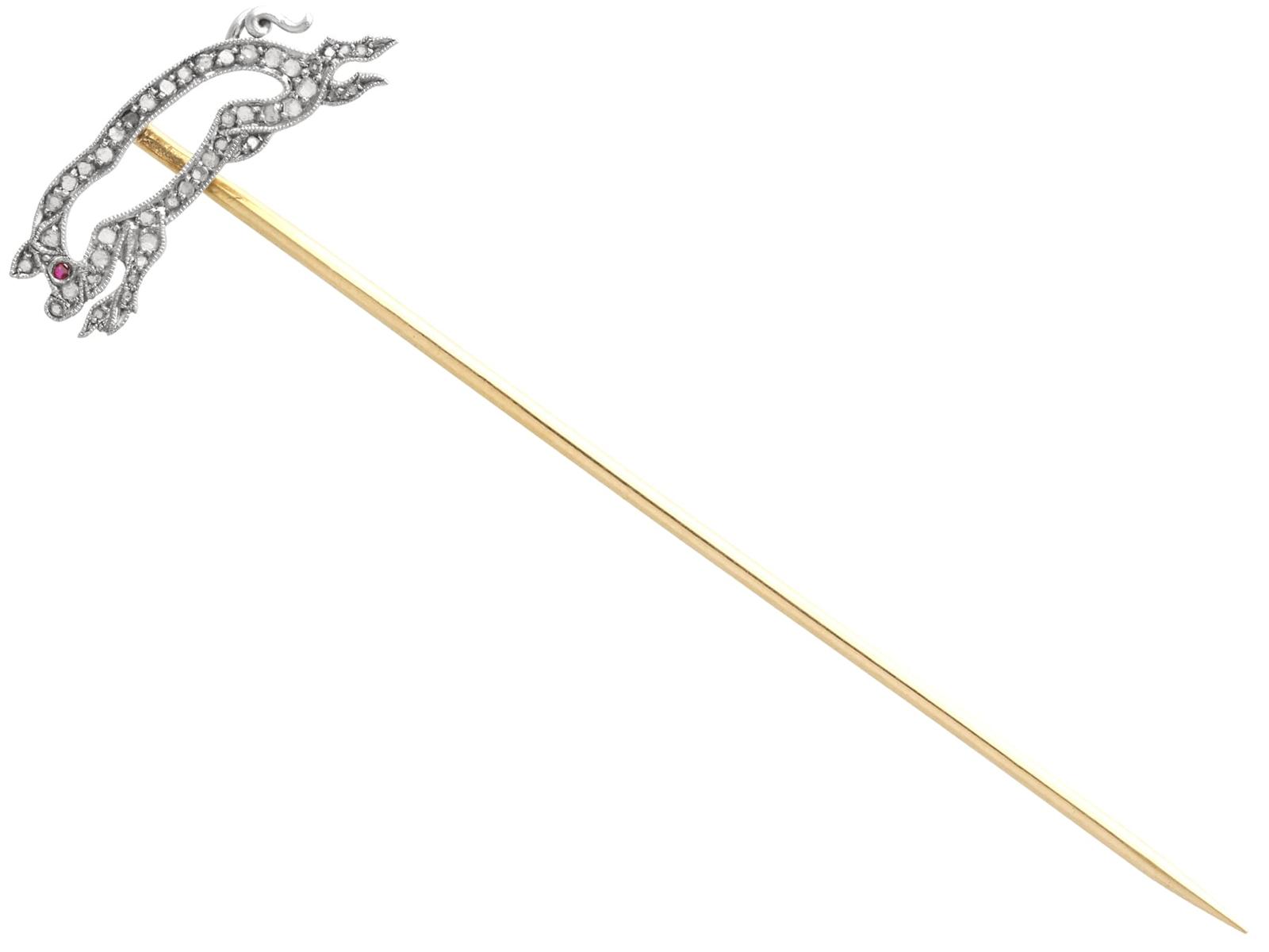 Ruby & 0.23ct Diamond, 18k Yellow Gold Pig Pin Brooch c.1930 (1 of 12)