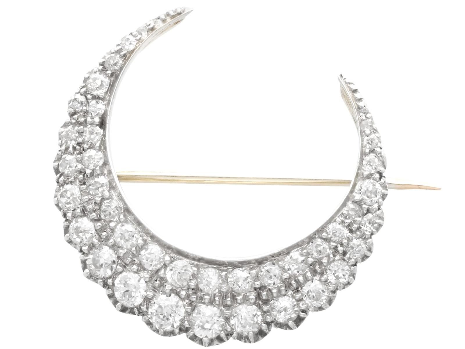 Antique Victorian 3.47ct Diamond & 9ct Yellow Gold Crescent Brooch / Hair Pin (1 of 20)