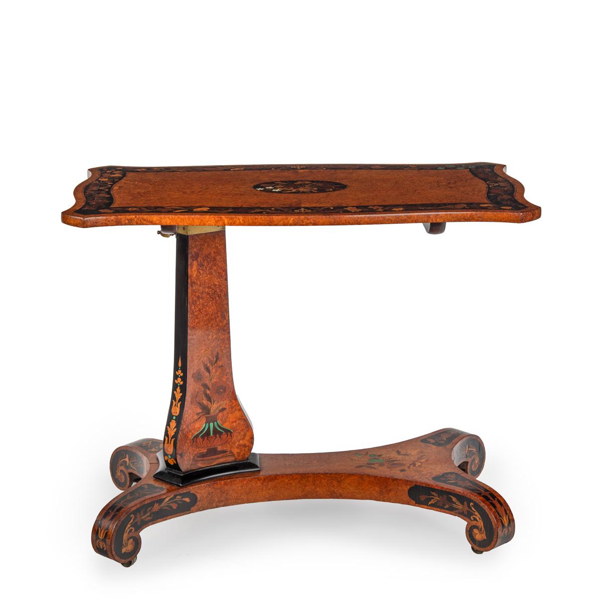 A Fine Amboyna and Marquetry Reading Table Attributed to George Blake and Edward Holmes Baldock, c.1850 (1 of 14) A Fine Amboyna and Marquetry Reading Table Attributed to George Blake and Edward Holmes Baldock, c.1850 (1 of 14)