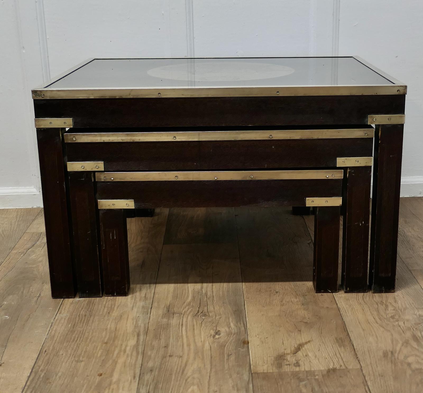 Mid Century Maison Jansen Campaign Style Large Nest of 3 Tables (1 of 8)