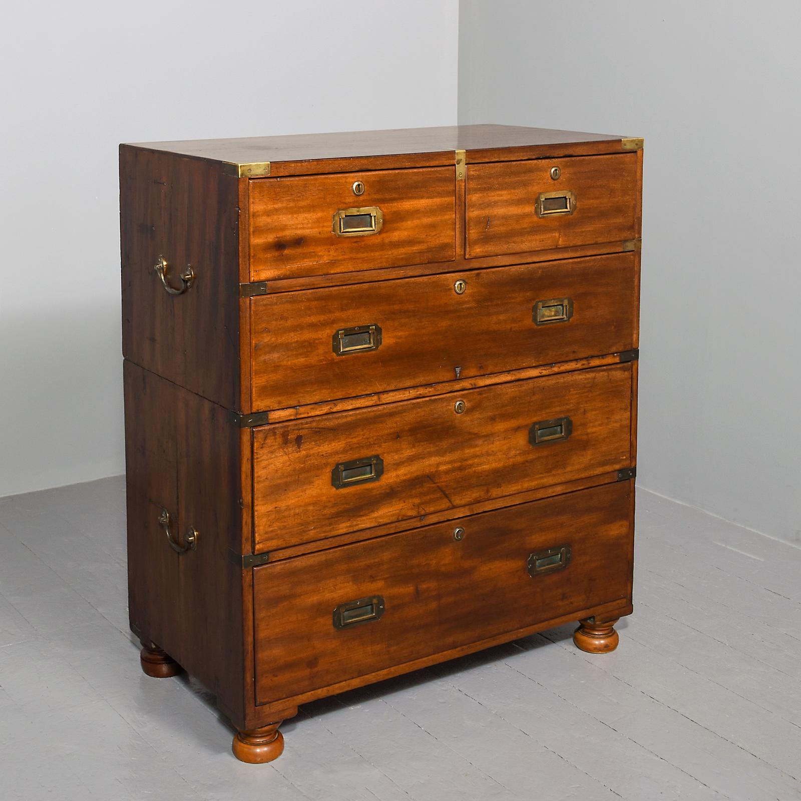 Original Victorian Mahogany Two-part Military Chest with Brass Carrying Handles (1 of 10)