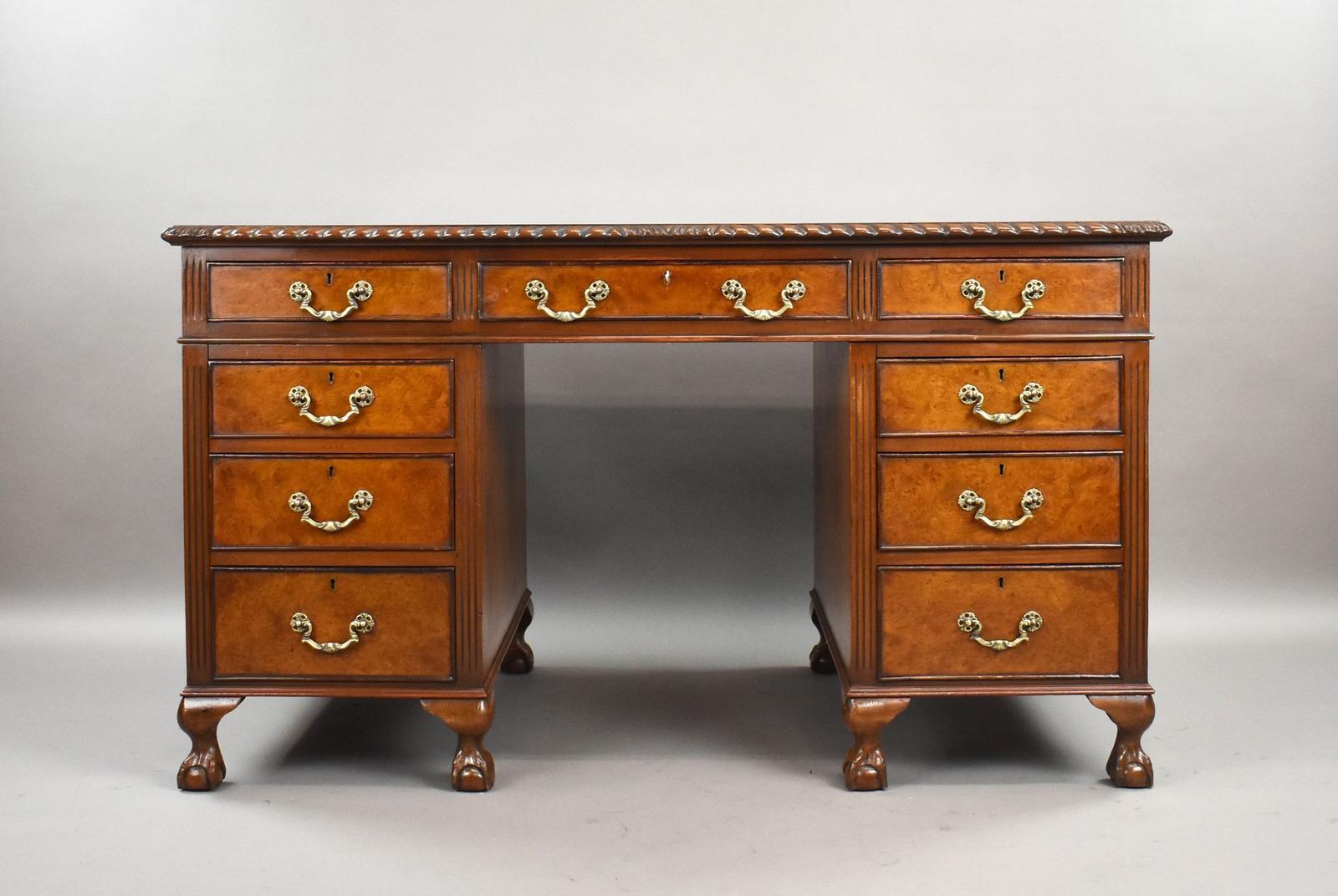 Antique Burr Walnut Pedestal Desk (1 of 11)