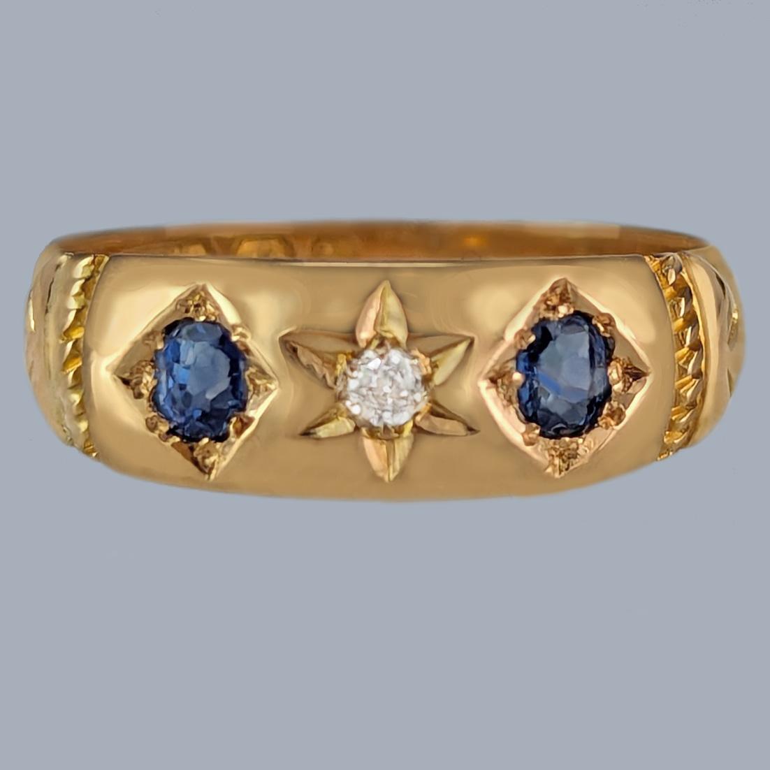 18ct Gold Victorian Sapphire and Diamond Trilogy Ring Antique Birmingham 1897 Hallmarked (1 of 8)