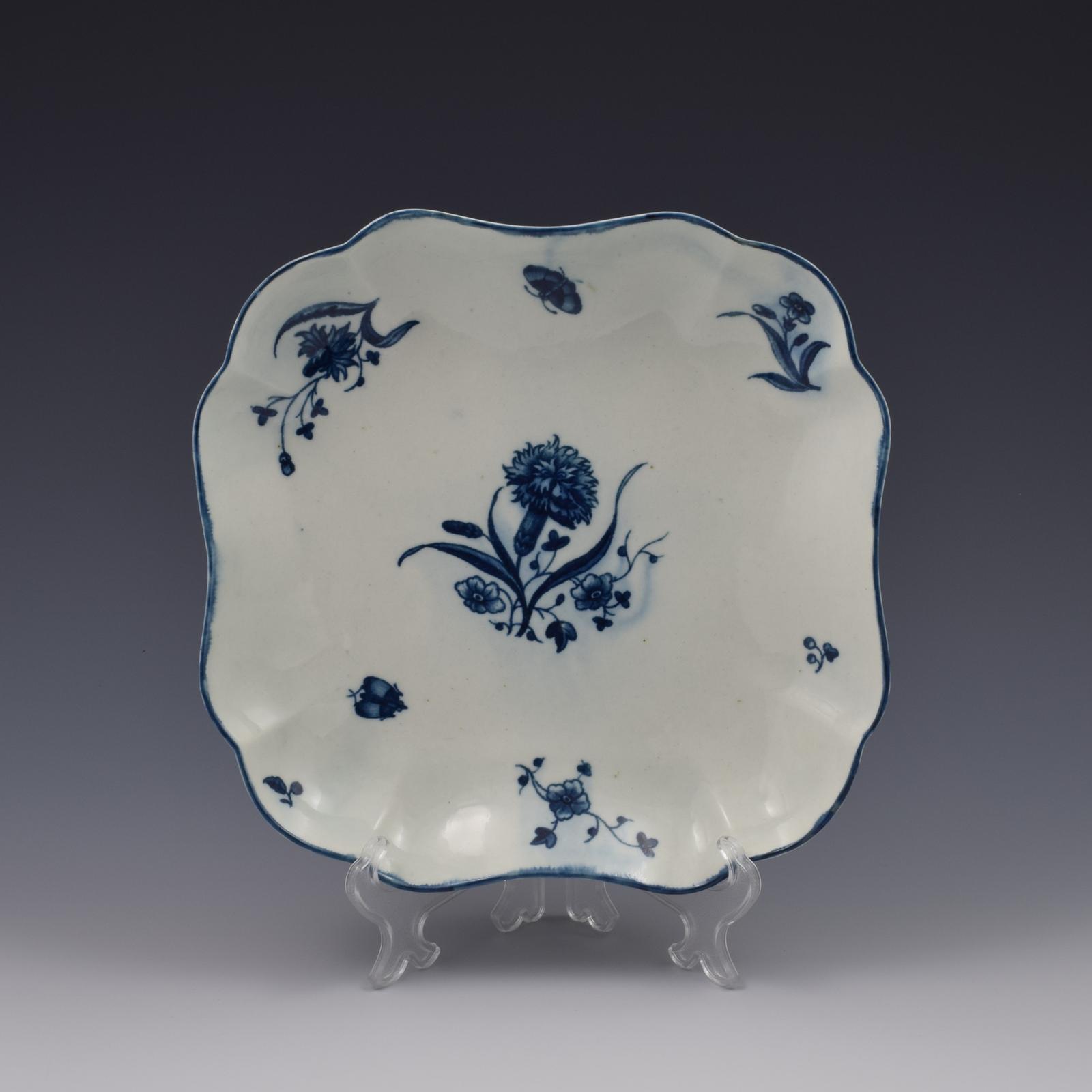 First Period Worcester Porcelain Rare Carnation & Fruit Sprigs Print Dessert Dish (1 of 5)