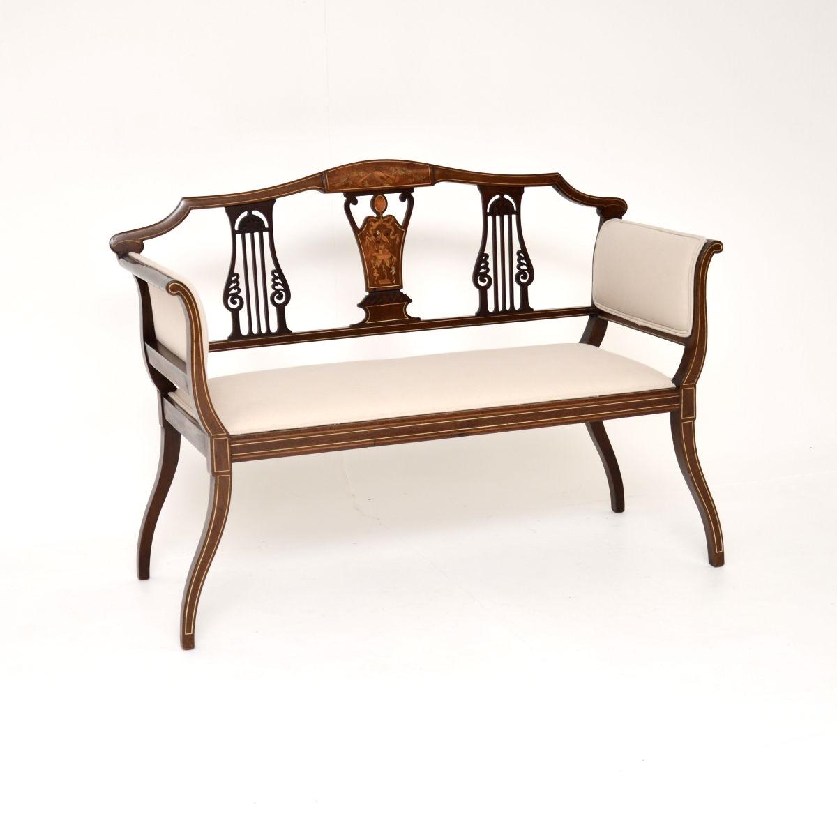 Antique Edwardian Inlaid Mahogany Settee (1 of 8)