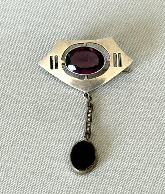 German Jungendstil Silver & Amethyst Glass Brooch (1 of 6) German Jungendstil Silver & Amethyst Glass Brooch (1 of 6)