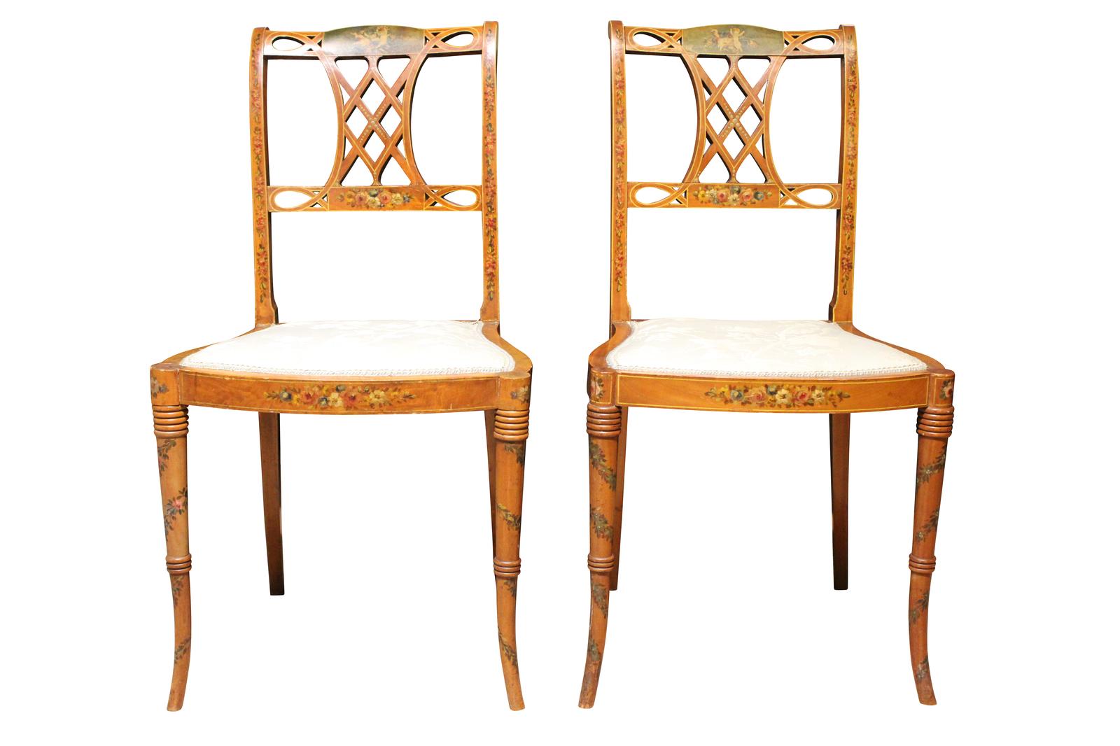 Pair of Satinwood Side Chairs (1 of 6) Pair of Satinwood Side Chairs (1 of 6)