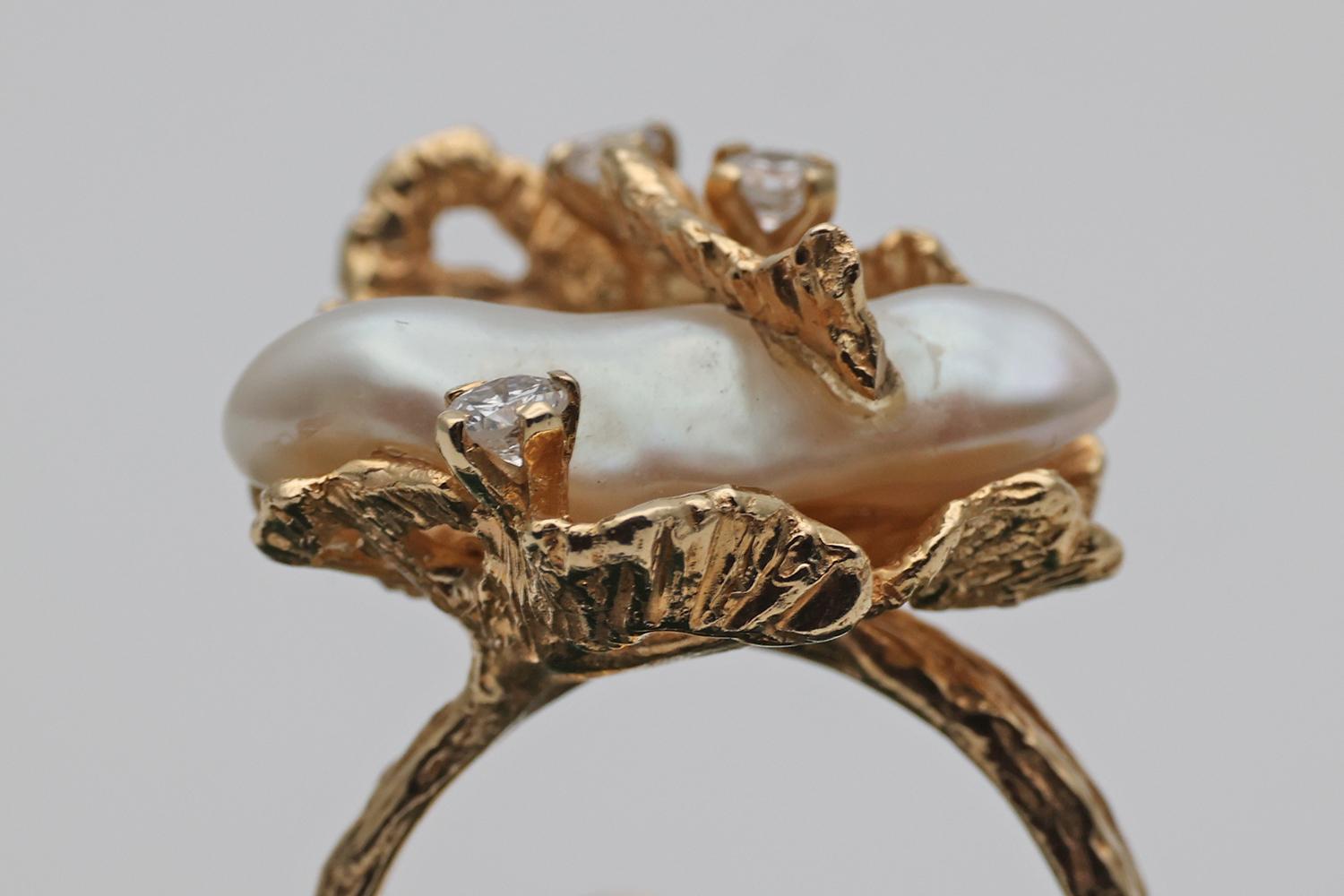 1950s Baroque Pearl & Diamond Ring (1 of 4)