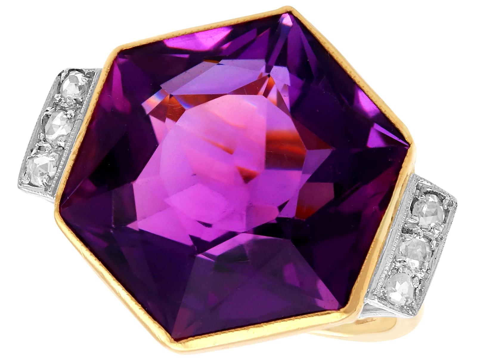 Vintage 19.84ct Amethyst & 0.24ct Diamond, 9ct Yellow Gold Dress Ring c.1950 (1 of 11)