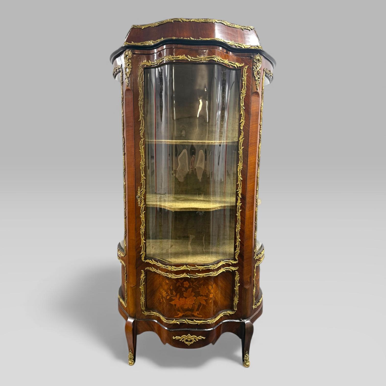 Antique French Louis XV Style Kingwood & Marquetry Vitrine Cabinet (1 of 11)