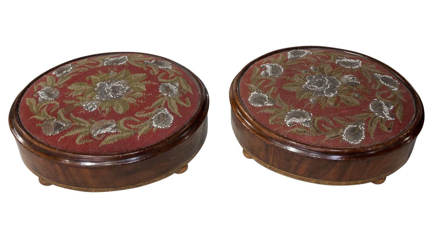 Pair of Walnut Oval Footstools (1 of 1) Pair of Walnut Oval Footstools (1 of 1)