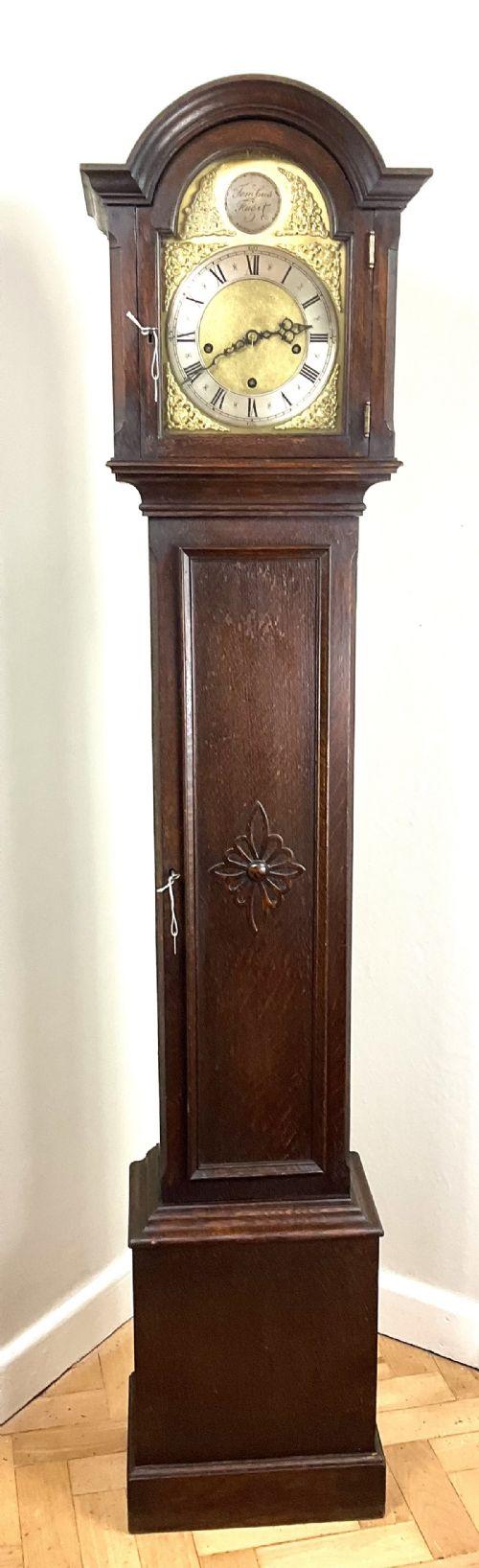 Small Grandmother Oak Longcase Musical Clock (1 of 10)
