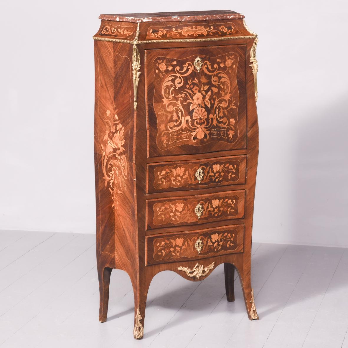 Decorative French Marquetry Inlaid Walnut Secretaire-a’abbant (1 of 16)