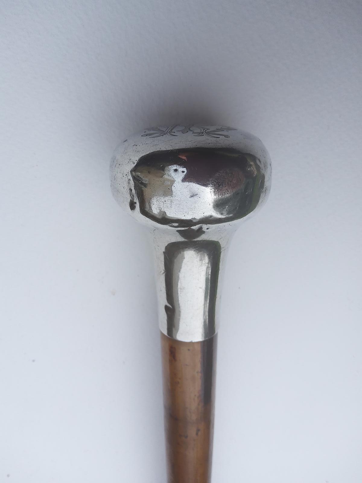 Walking Cane with Monogrammed White Metal Handle (1 of 5)