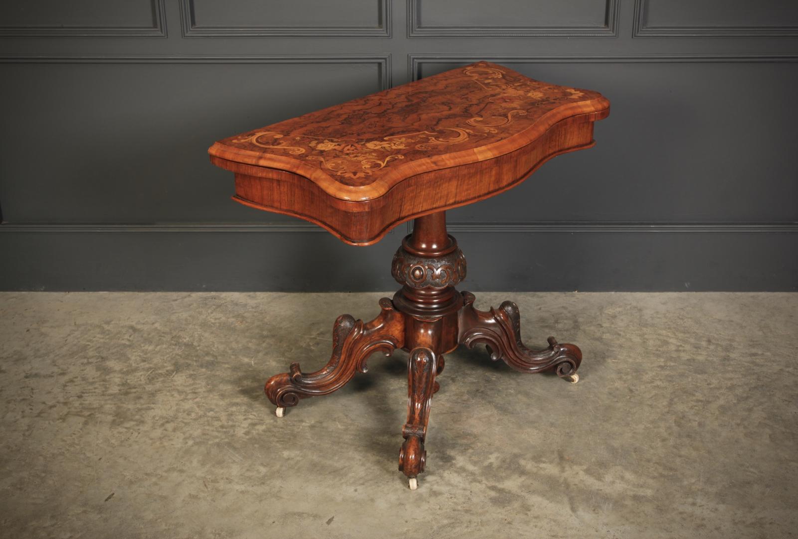 Marquetry Inlaid Figured Walnut Card Table (1 of 14)