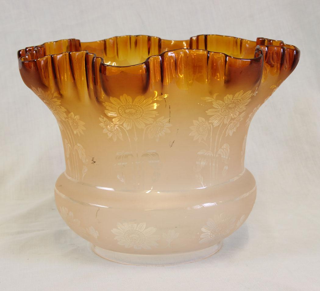 Antique Frilled Tulip Oil Lamp Shade Burnt Orange Colour (1 of 6)