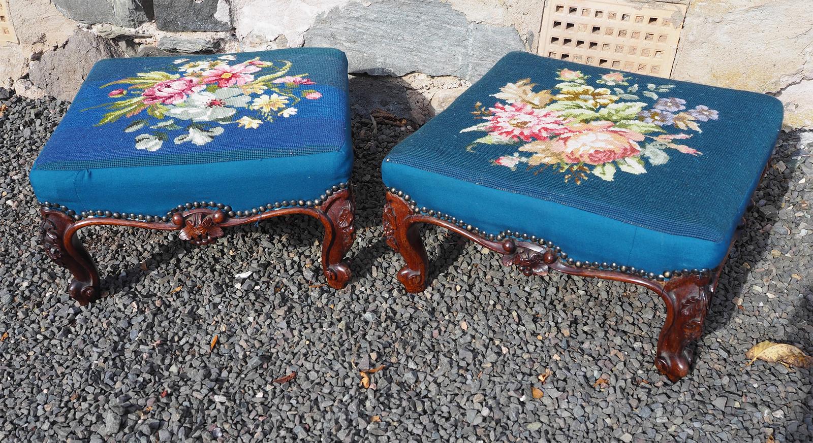 Fine Pair of Victorian Rosewood Foot Stools (1 of 8)