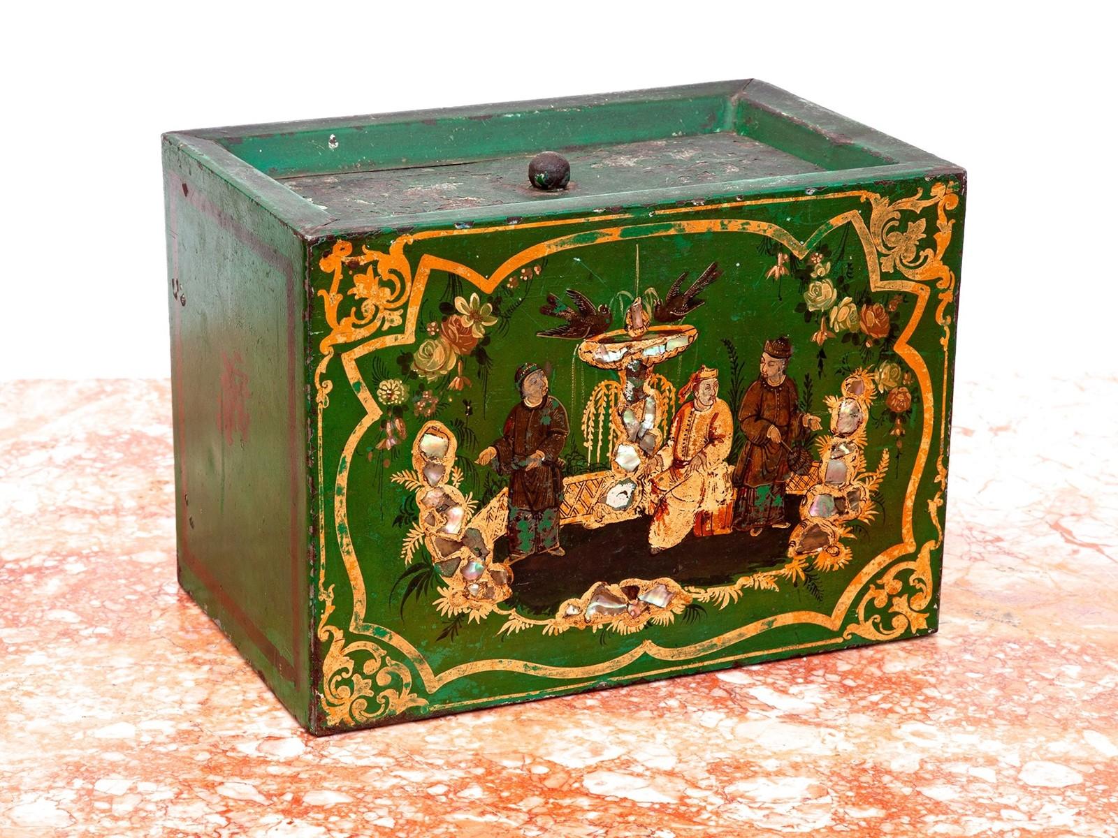 19th Century Tole Work Tea Box With Chinese Mandarins (1 of 8)