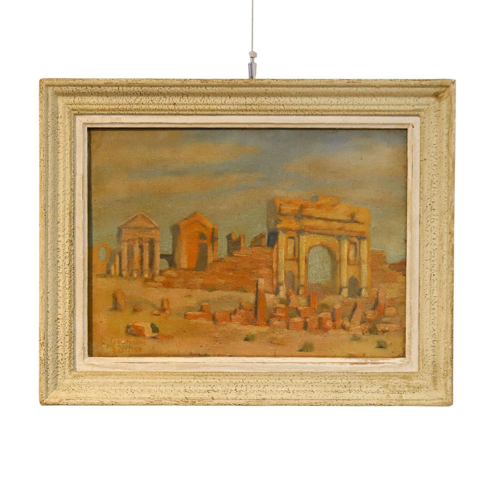 Mid 20th Century Oil on Board Painting ‘Ruins’ in Original Frame 8 June 1950 (1 of 5)