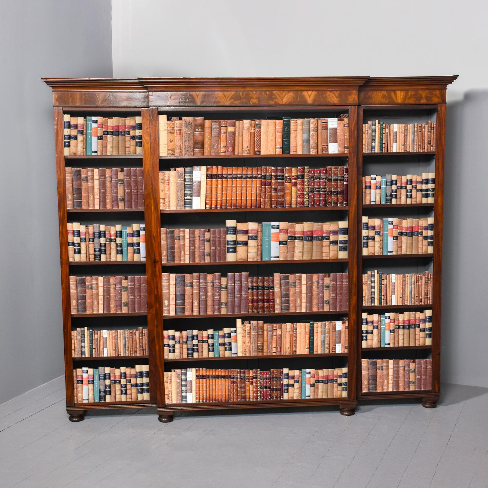Quality Mid-victorian Figured Mahogany 3-section Open Breakfront Bookcase (1 of 12)