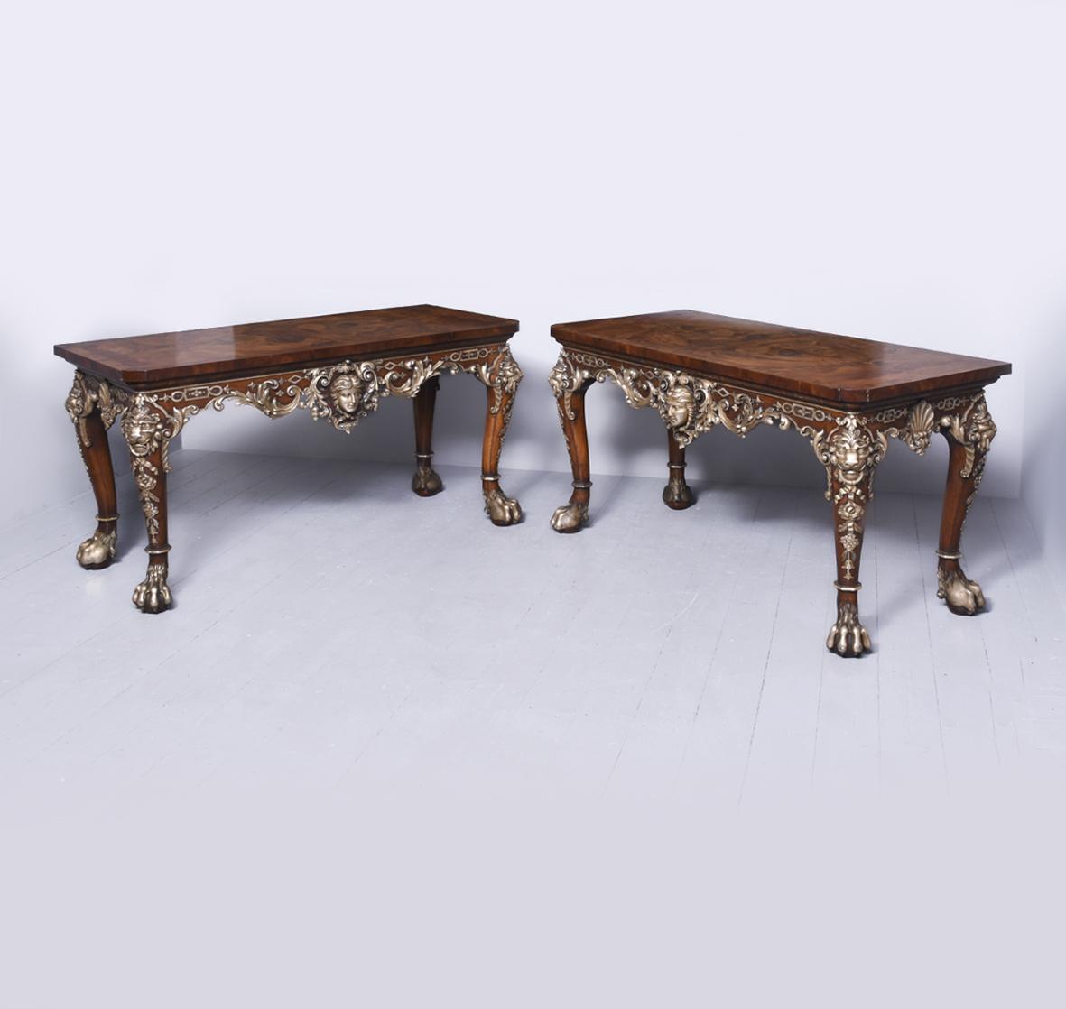 Pair of Exhibition Quality Walnut Silvered and Yew Wood Serving Tables (1 of 33) Pair of Exhibition Quality Walnut Silvered and Yew Wood Serving Tables (1 of 33)