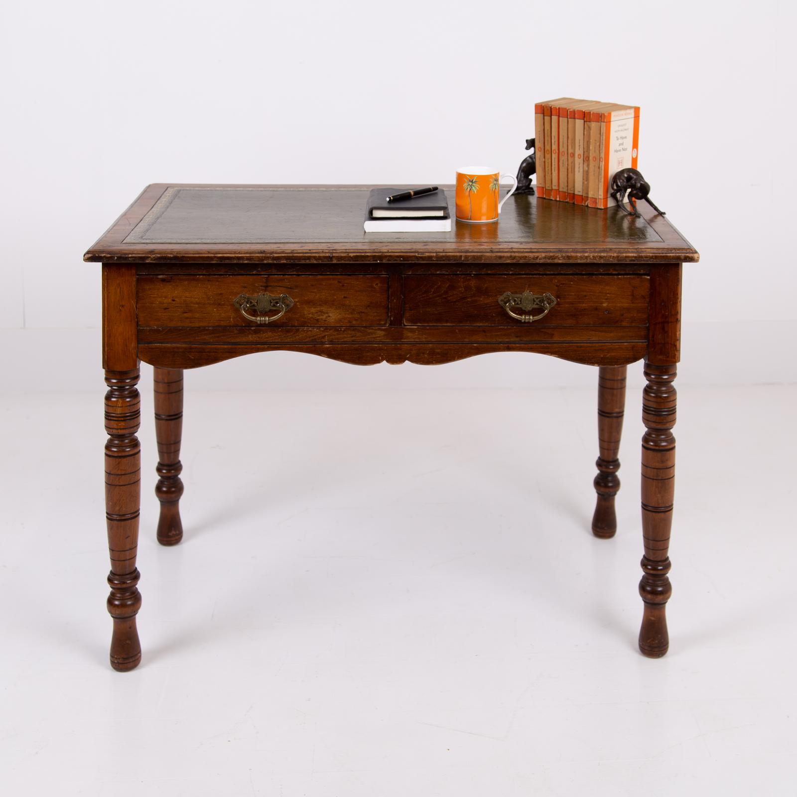 Attractive 2 Drawer Walnut Desk with Leather Top c.1900 (1 of 16) Attractive 2 Drawer Walnut Desk with Leather Top c.1900 (1 of 16)