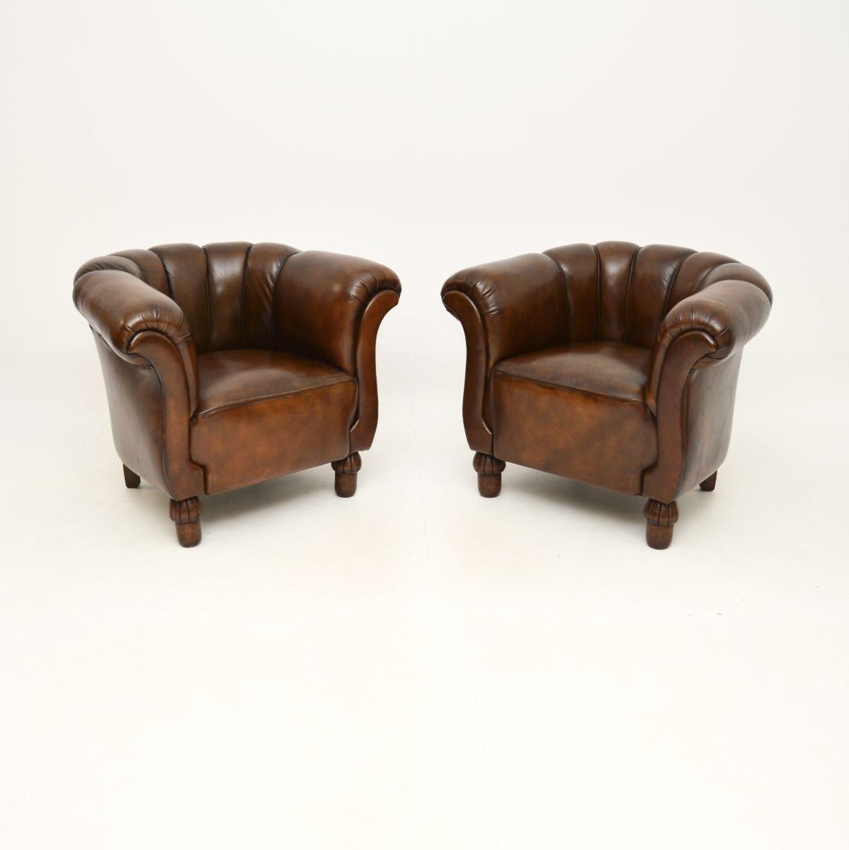 Pair of Antique Swedish Leather Club Armchairs (1 of 8) Pair of Antique Swedish Leather Club Armchairs (1 of 8)