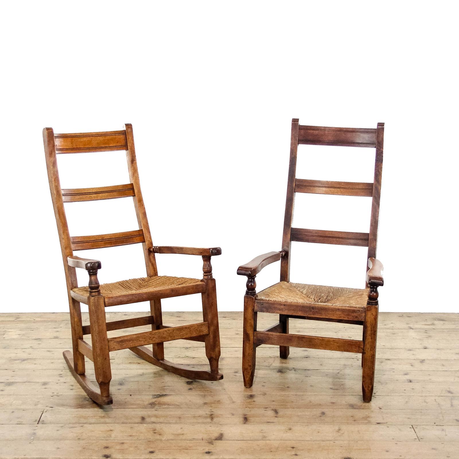 Early 20th Century Walnut Framed Shaker Style Rocking Chair and Armchair (1 of 11)