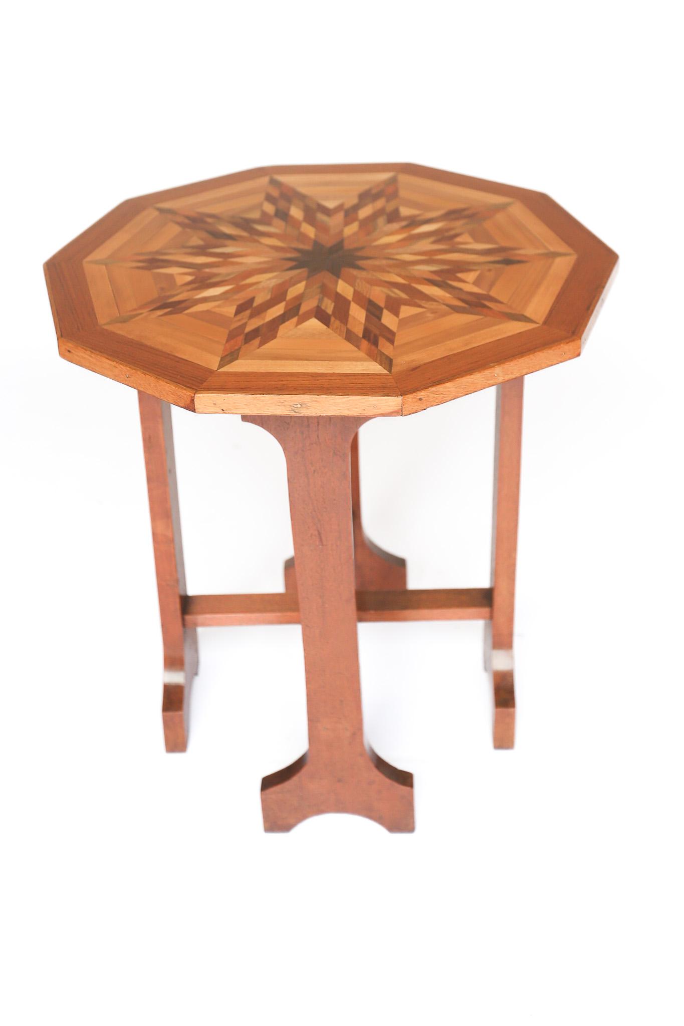 Decagon Shape Specimen Wood Inlaid Lamp Table by Lebus (1 of 9)