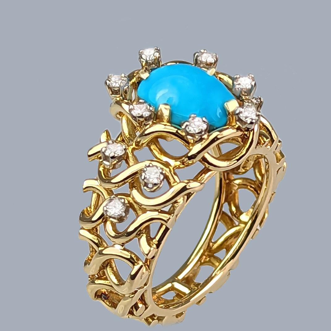 Alan Martin Gard Turquoise and Diamond Ring Vintage 18ct Gold 1980s Cocktail Ring (1 of 8)