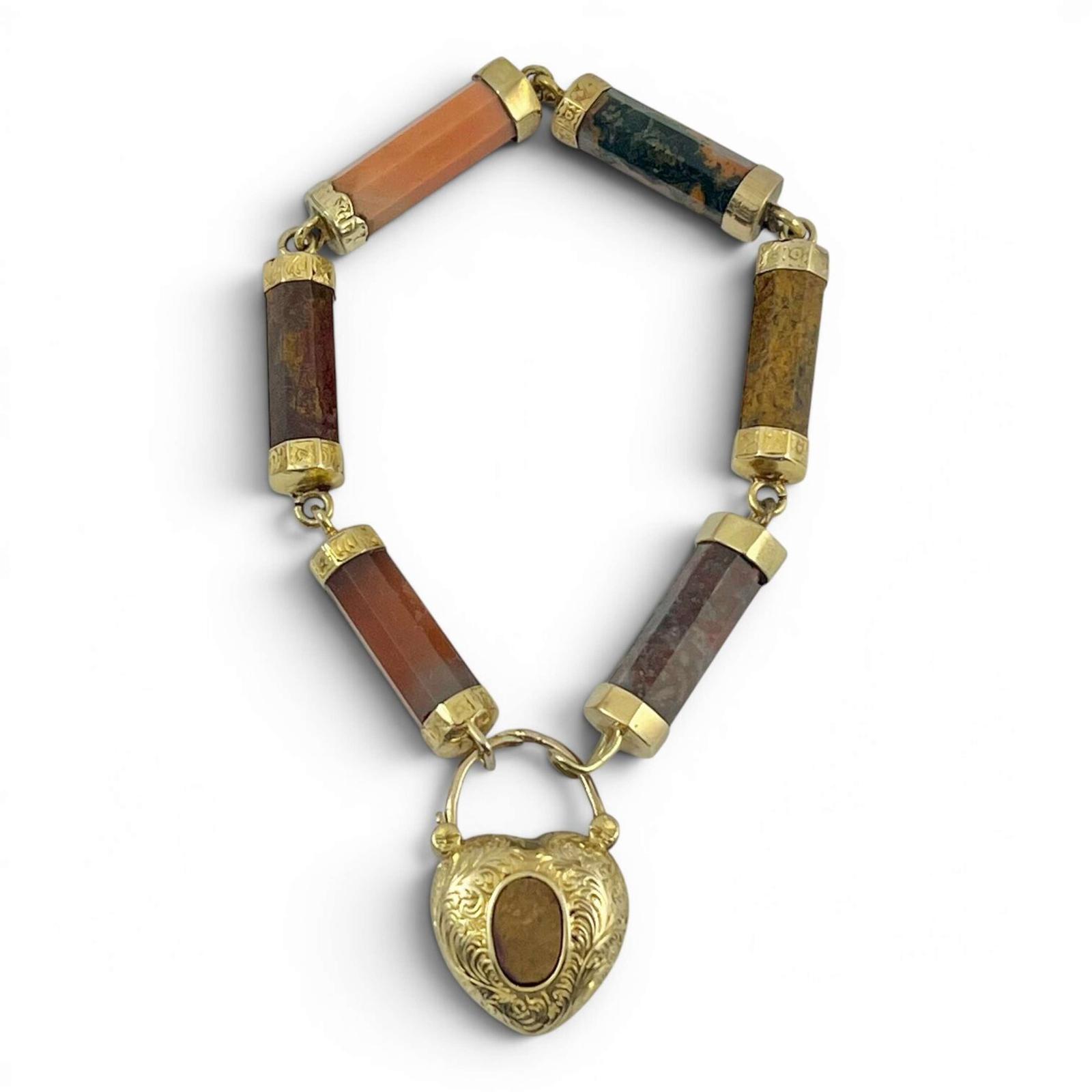 Victorian Scottish antique agate and 9ct gold bracelet, c 1880 (1 of 8) Victorian Scottish antique agate and 9ct gold bracelet, c 1880 (1 of 8)