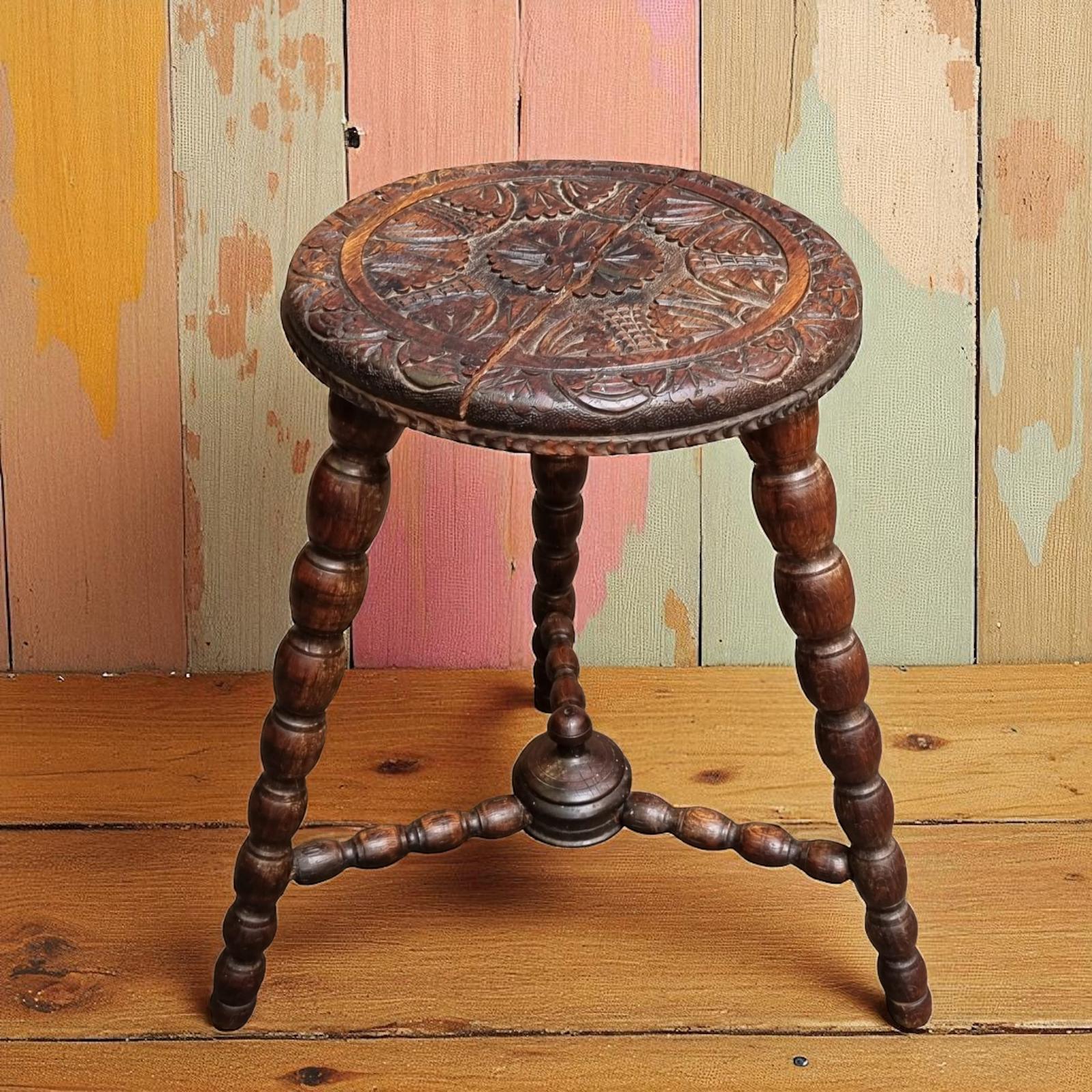 Antique Edwardian Small Occasional Table / Handmade Carved / c.1910 (1 of 9)
