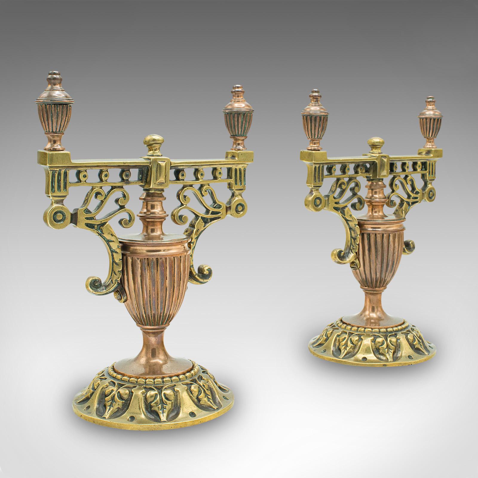 Pair of Antique Decorative Tool Rests, Grand Tour, Brass, Fireside, Victorian (1 of 10)