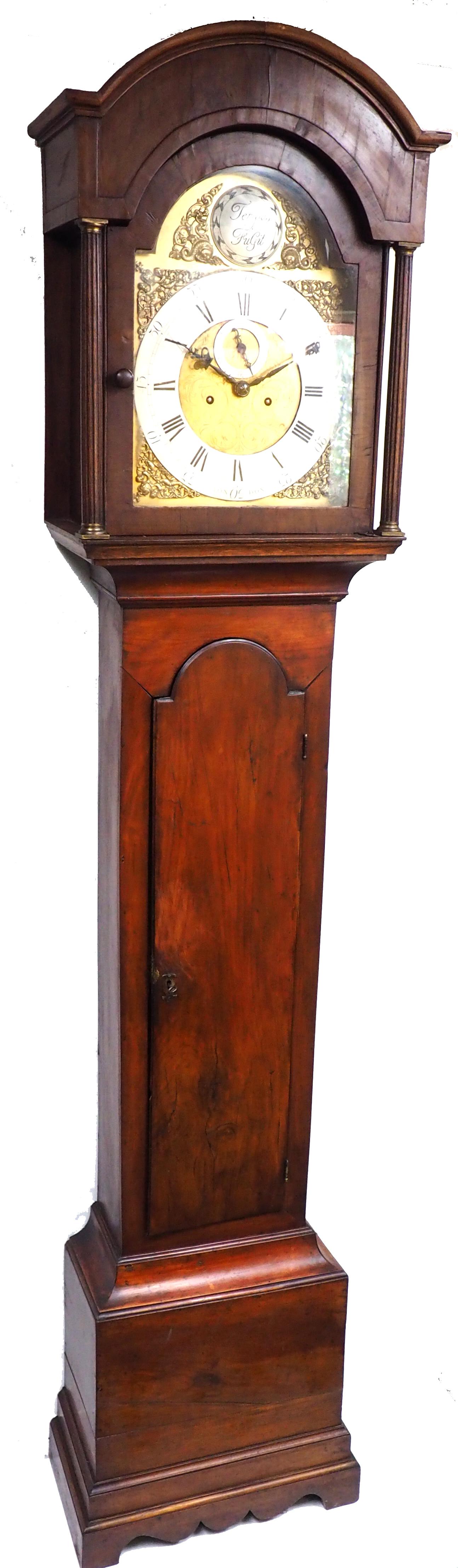 19th Century London Longcase Clock in Walnut Case Arched Silver & Brass Dial Signed John Ward London (1 of 5)