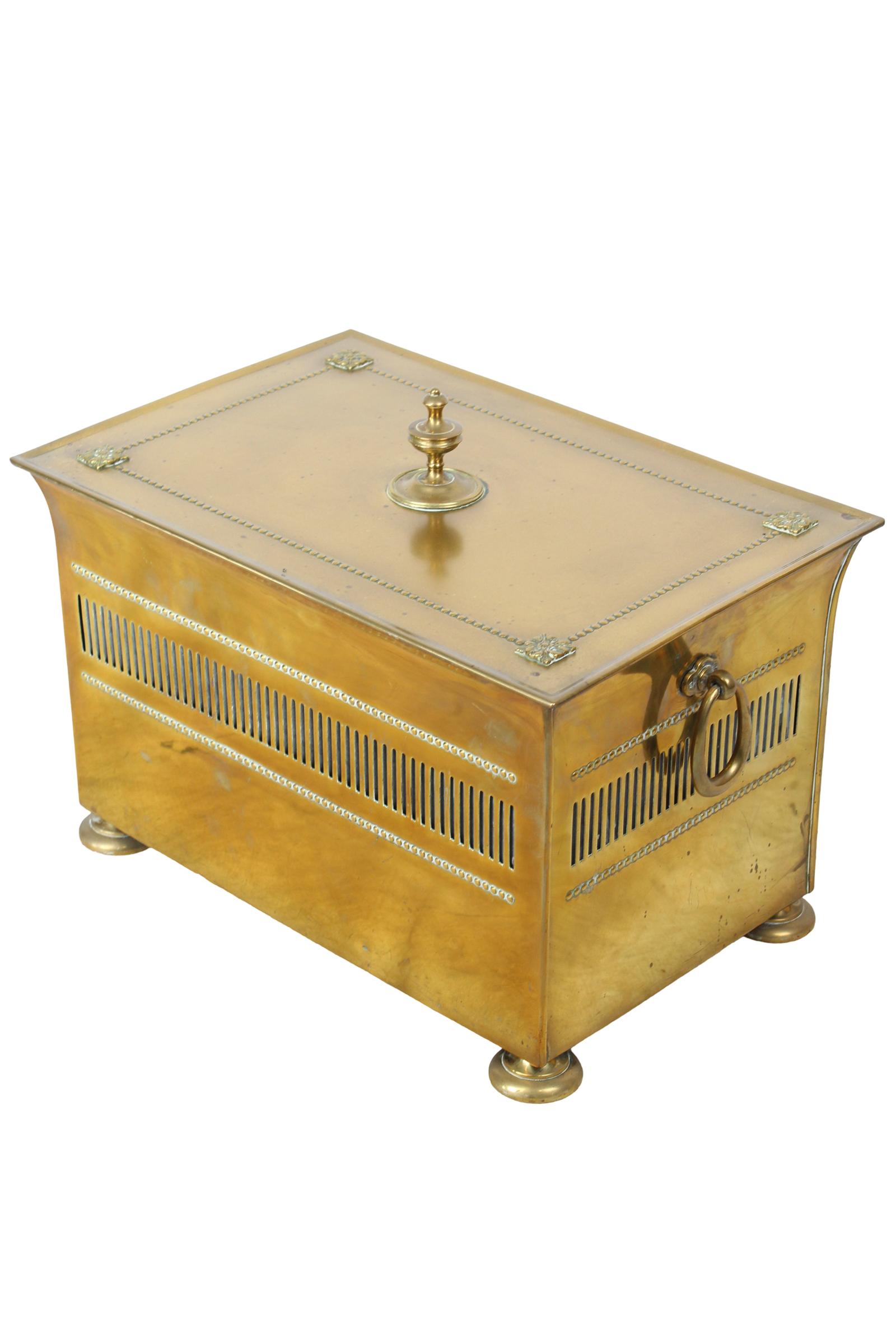 Edwardian Brass Fireside Coal Bin (1 of 13)