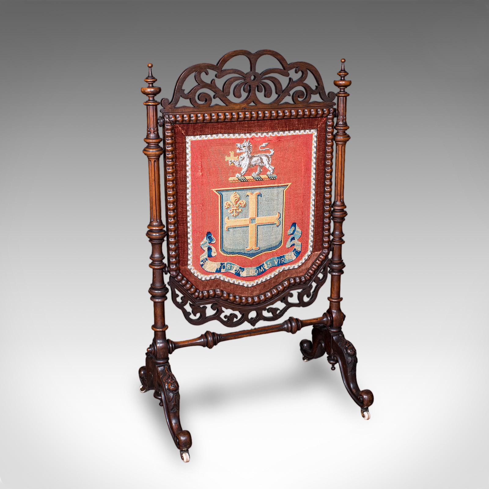 Antique Armorial Embroidered Panel Screen, Irish, Walnut, Needlepoint, Victorian (1 of 12) Antique Armorial Embroidered Panel Screen, Irish, Walnut, Needlepoint, Victorian (1 of 12)