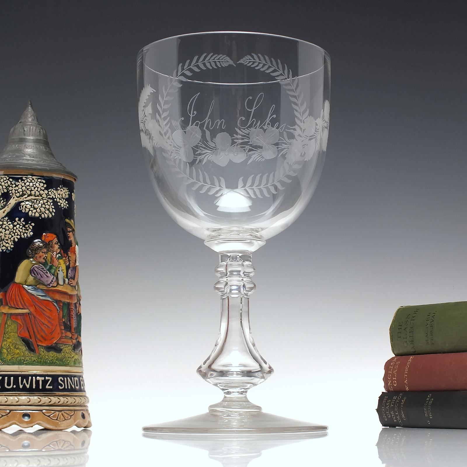 Victorian Union Engraved Glass Wine Goblet c.1868 (1 of 9) Victorian Union Engraved Glass Wine Goblet c.1868 (1 of 9)