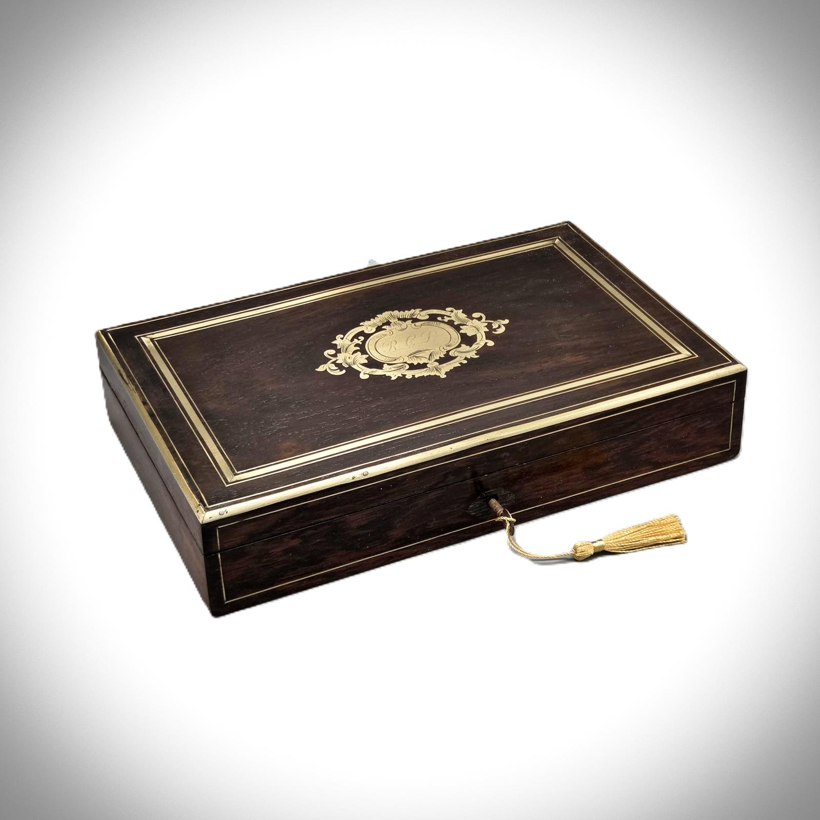 Victorian Rosewood & Brass Inlaid Trinket Box (1 of 8)