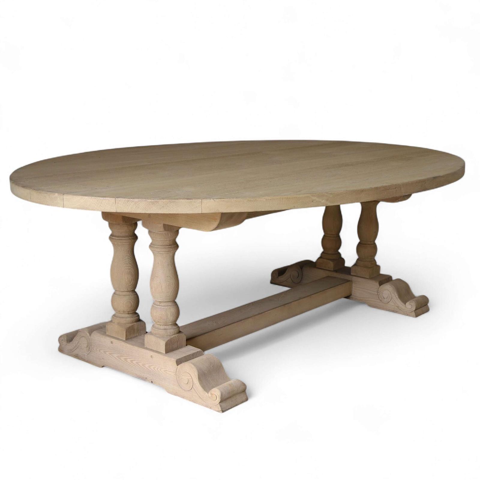 Large Oval Solid Oak Refectory Dining Table with Double Column Ends / Central Stretcher (1 of 20)