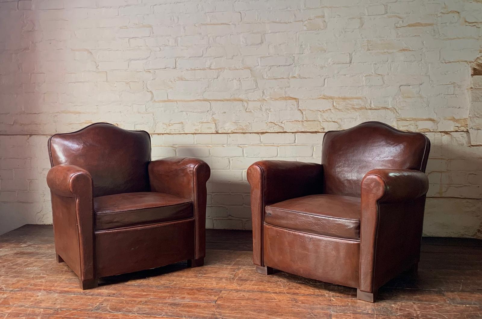 Fantastic Pair of French Leather Club Chairs, Chapeau de Gendarme Models c.1950 (1 of 10) Fantastic Pair of French Leather Club Chairs, Chapeau de Gendarme Models c.1950 (1 of 10)
