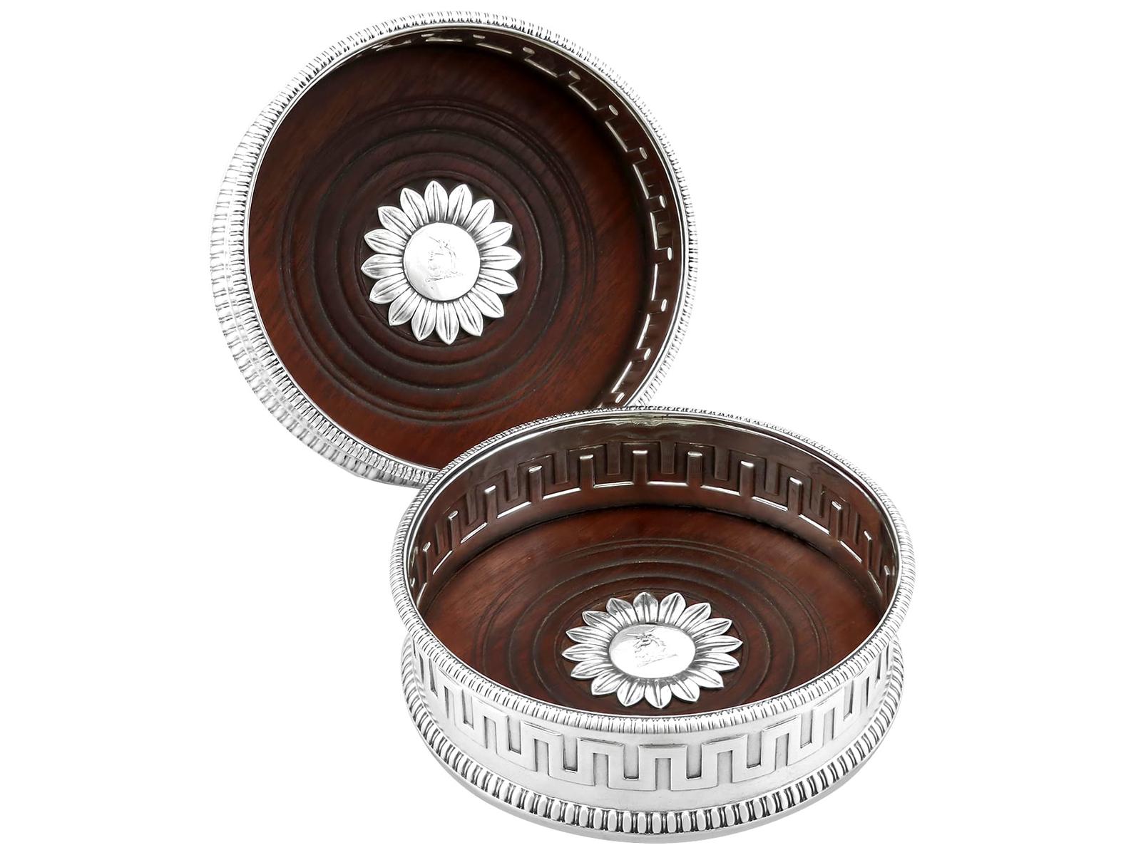 Antique Sterling Silver and Mahogany Coasters Circa 1820 (1 of 11)