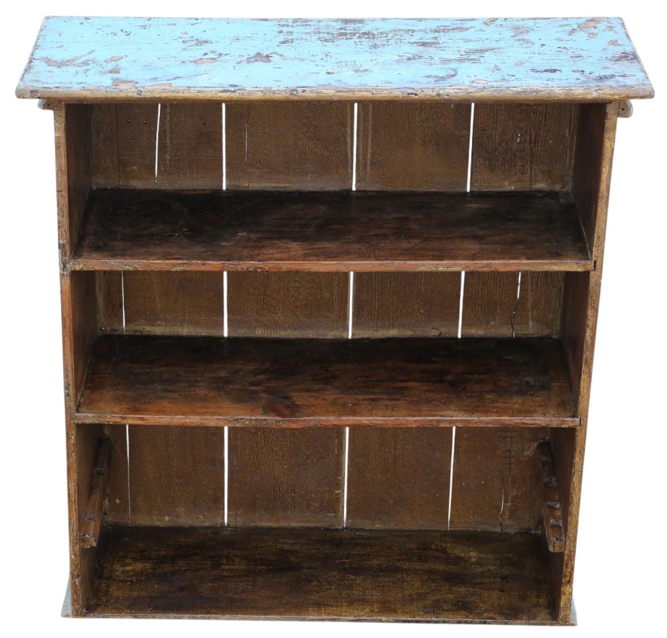 Antique 19th Century Distressed Blue Painted Bookcase – Shelving (1 of 6) Antique 19th Century Distressed Blue Painted Bookcase – Shelving (1 of 6)