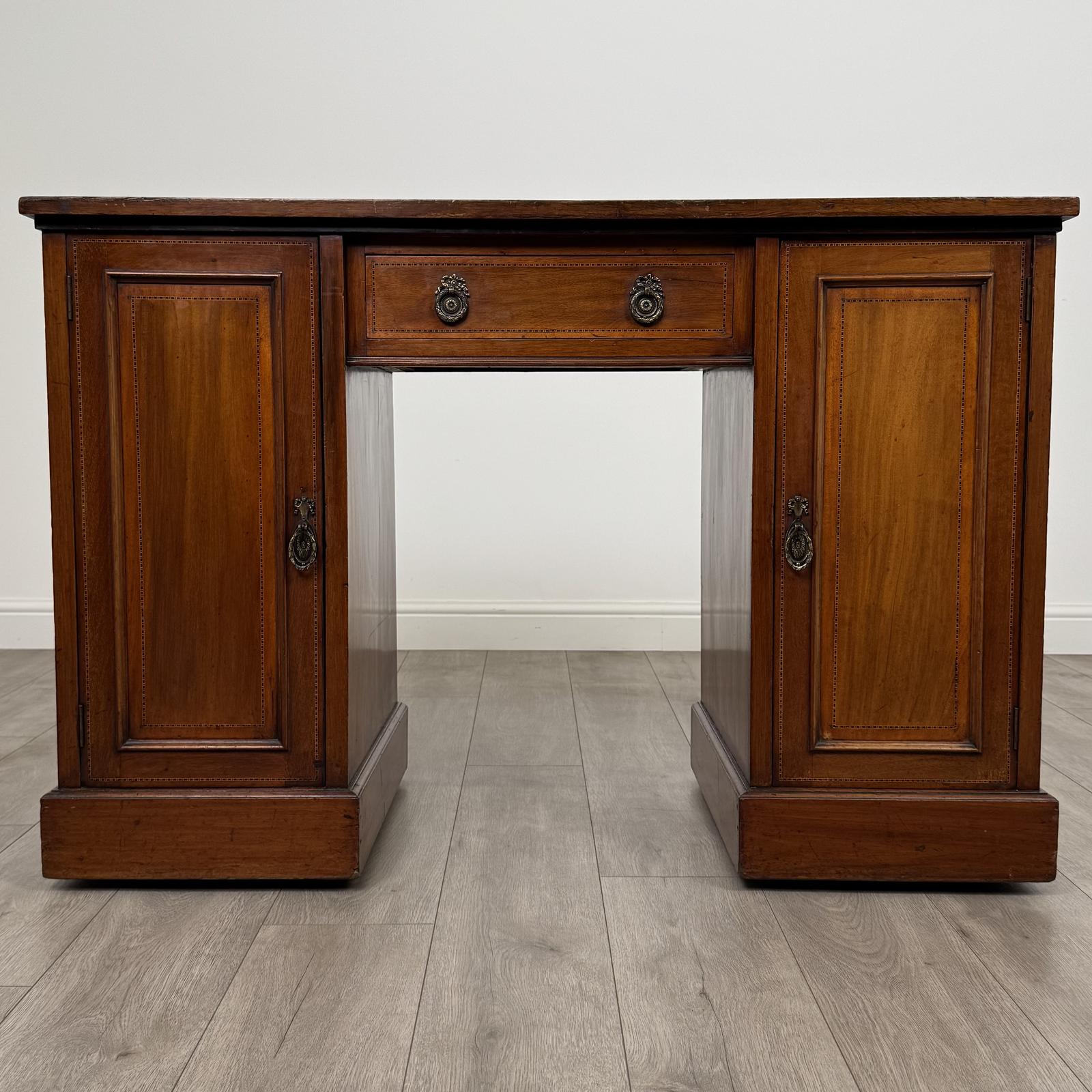 Antique 19th Century Inlaid Kneehole Desk In Mahogany (1 of 12)