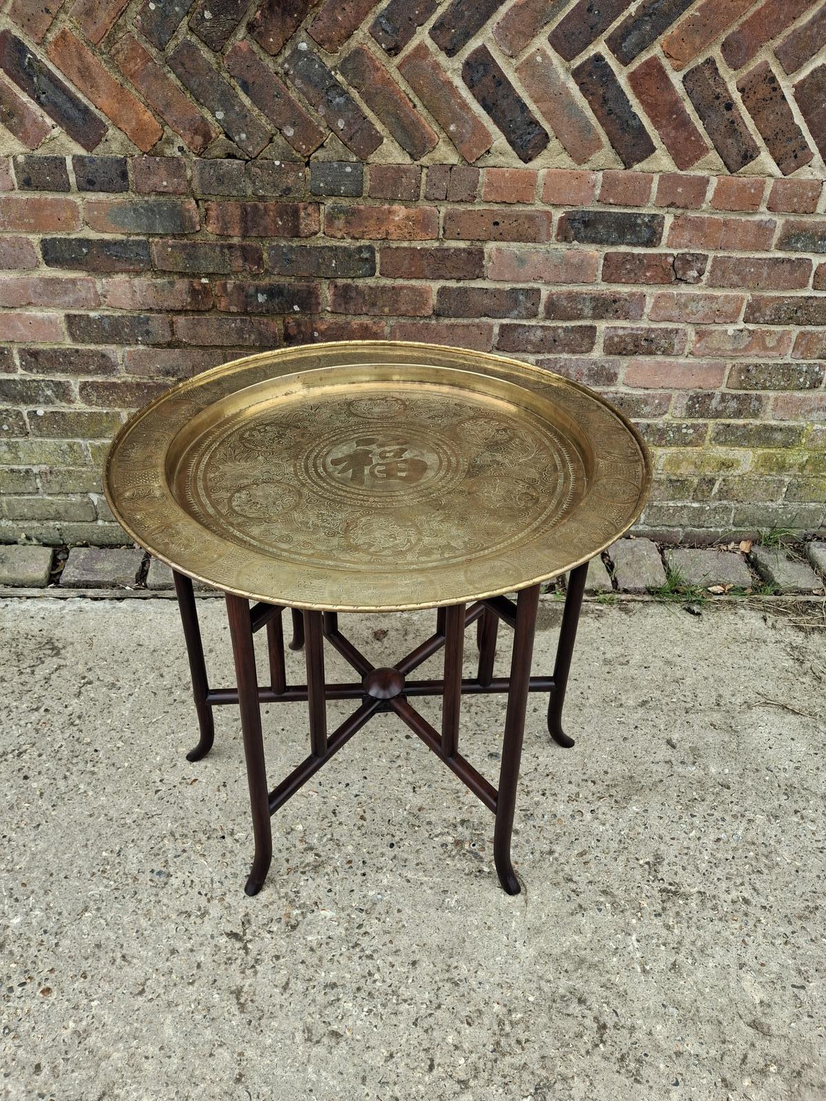 Antique Chinese Brass Tray Table on Folding Hardwood Stand (1 of 21) Antique Chinese Brass Tray Table on Folding Hardwood Stand (1 of 21)